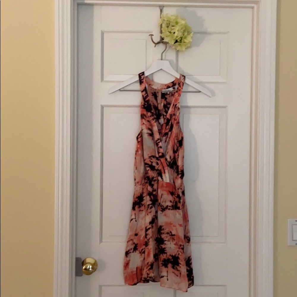 Parker Pink Silk Palm Tree Mini Dress